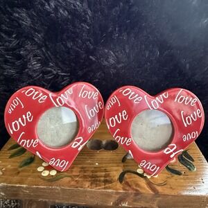 Set Of 2 Houston Harvest Heart‎ Shaped Love 2x2 Photo Frame Desktop Ceramic